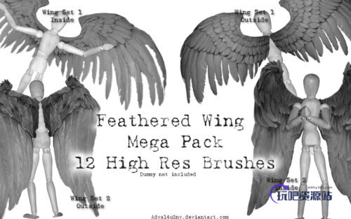 鸟人翅膀、飞鸟翅膀、天使羽翼PS翅膀笔刷素材-玩吧资源站