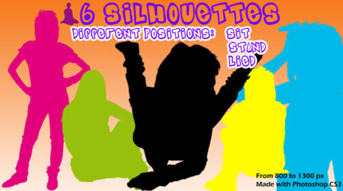 6种人影人像剪影图形PS笔刷下载-玩吧资源站