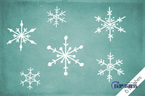 6种雪花图案、手绘雪花花纹印记PS笔刷素材-玩吧资源站