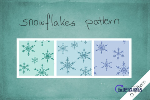 3种卡通冰晶雪花印花图案Photoshop填充背景素材下载-玩吧资源站