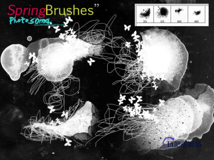 非主流涂鸦蝴蝶水墨痕迹混乱线条组合PS笔刷素材-玩吧资源站