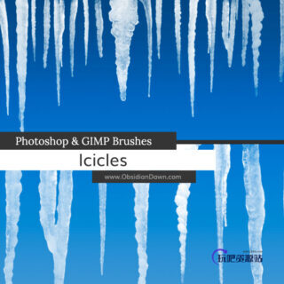 冰渣、冰柱、冰锥、冰凌图形PS笔刷素材-玩吧资源站