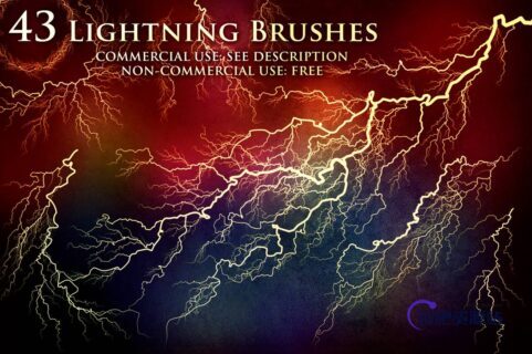43种恐怖雷鸣闪电纹理PS电弧效果笔刷-玩吧资源站