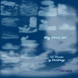 15种天空中的云朵、白云纹理效果PS笔刷素材-玩吧资源站