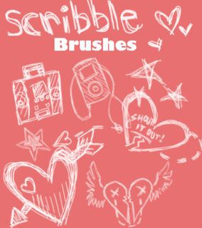 童趣乱涂乱画爱心、情人节美图PS笔刷素材-玩吧资源站