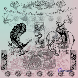 中国传统文化富贵印花图案PS笔刷素材下载-玩吧资源站