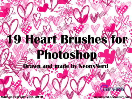 19种手绘涂鸦爱心纹理背景PS笔刷素材-玩吧资源站