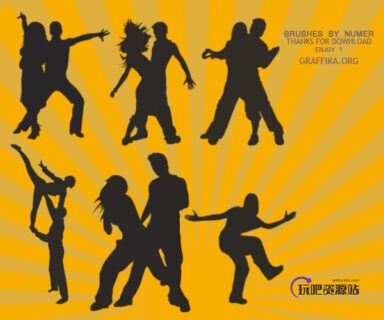 疯狂舞会剪影、晚会舞厅、聚会元素PS人像轮廓笔刷素材-玩吧资源站