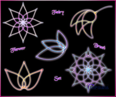 手绘线条式荷花花纹、鲜花对称印花PS笔刷素材下载-玩吧资源站