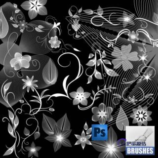 漂亮的鲜花花纹图案、植物印花背景PS笔刷素材-玩吧资源站