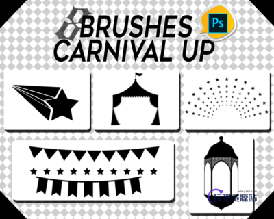 星星符号、马戏团背景装饰、横幅元素PS笔刷素材-玩吧资源站