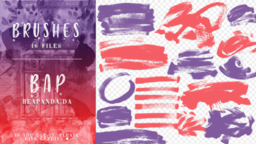 16种毛笔、油漆刷子、画笔涂痕纹理PS笔刷素材-玩吧资源站