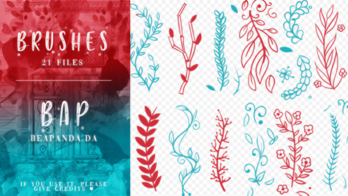 21种手绘小清新叶子、竹子、小花朵印花图案PS笔刷素材-玩吧资源站