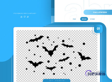 卡通蝙蝠图案背景PS笔刷素材-玩吧资源站