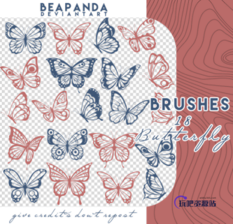 18种飞舞的蝴蝶、彩蝶翩翩、蝴蝶剪影图案PS笔刷素材-玩吧资源站