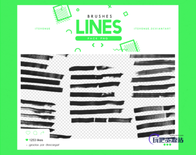 平整的笔触画笔划痕PS笔刷素材（PNG图片格式）-玩吧资源站