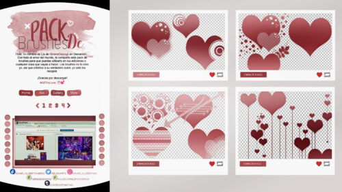 复古式时尚爱心图案、心形组合印花PS笔刷素材-玩吧资源站