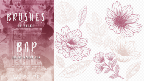 12种高品质鲜花花朵、手绘花朵叶子PS笔刷素材-玩吧资源站