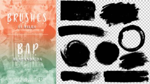 11种毛笔涂抹痕迹长方形、圆圈背景Photoshop笔刷素材-玩吧资源站