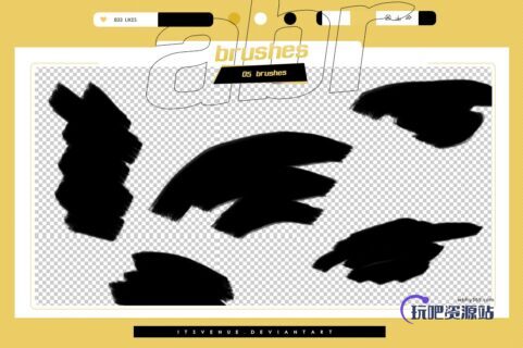 高品质颜料画笔刷子反复涂画Photoshop笔刷素材-玩吧资源站