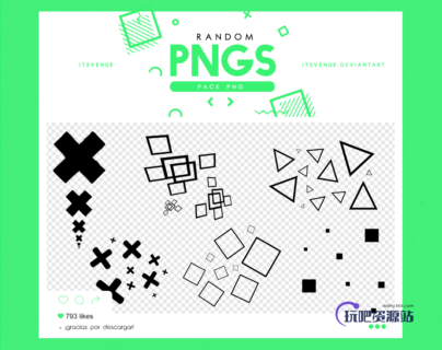 可爱气泡式十字图案、正方形符号、三角形背景装饰PS笔刷素材（PNG图片格式）-玩吧资源站