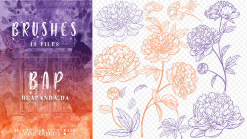 18种手绘盛开的鲜花花朵图案PS笔刷素材-玩吧资源站
