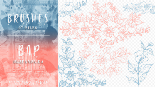 7种漂亮鲜花花朵图案Photoshop笔刷素材-玩吧资源站