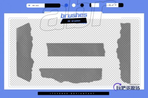 撕纸式黑白格子背景纹理Photoshop笔刷素材-玩吧资源站