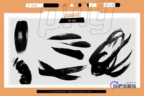 高清毛笔、颜料刷子涂痕PS笔刷素材（PNG背景透明格式）-玩吧资源站