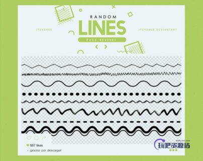 手绘涂鸦线条、分割线图案、分隔线PS笔刷素材-玩吧资源站
