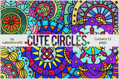 12种手绘涂鸦式圆形印花图案PS笔刷素材（PNG透明格式图片）-玩吧资源站