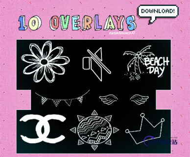 10种童趣涂鸦照片贴纸素材PS笔刷（PNG图片格式）-玩吧资源站