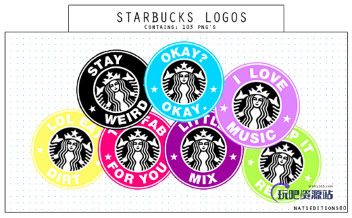 七彩星巴克标志PS素材下载（PNG图片格式）-玩吧资源站
