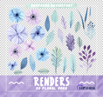 漂亮手绘水彩风格花朵、鲜花、叶子PS笔刷素材（png图片格式）-玩吧资源站