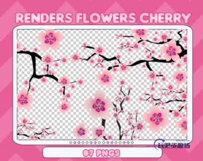 漂亮桃花枝条图案PS素材笔刷（PNG格式）-玩吧资源站