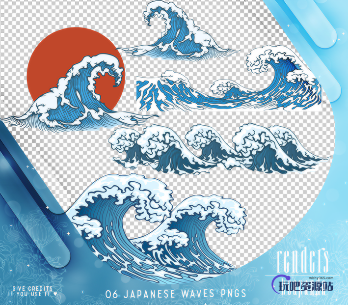 卡通海浪、浪涌效果PS笔刷素材（PNG格式）