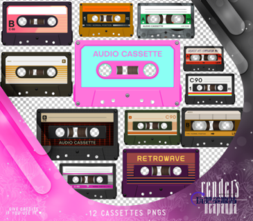 老式欧美磁带、卡带图形PS笔刷素材（PNG文件）-玩吧资源站