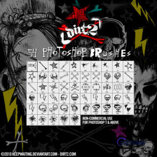 手绘素描式涂鸦骷髅头、僵尸图案、骨头、五角星、丧尸风格PS非主流美图笔刷-玩吧资源站