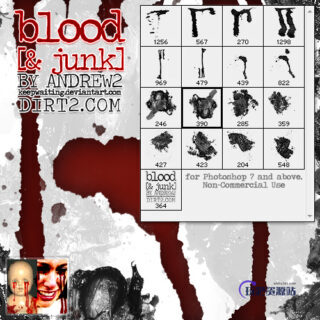 血腥的眼泪、血泪痕迹、血液痕迹PS笔刷下载-玩吧资源站