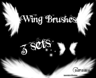 光影特效天使翅膀、纯洁的翅膀图像PS笔刷下载-玩吧资源站
