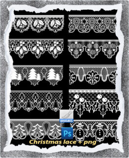 圣诞节蕾丝花边、刺绣式花边PS笔刷-玩吧资源站