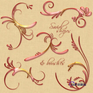 优雅飘逸的线条艺术花纹图案Photoshop笔刷素材-玩吧资源站
