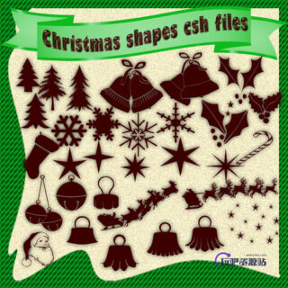 圣诞节铃铛、树叶、雪花、驯鹿等圣诞节装饰photoshop自定义形状素材 .csh 下载-玩吧资源站