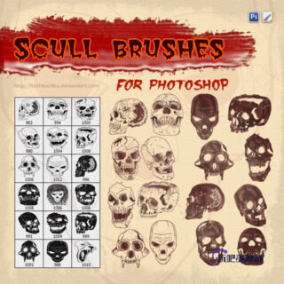 恐怖骷髅头、人体头颅图案Illustrator矢量笔刷Ai画笔素材免费下载-玩吧资源站