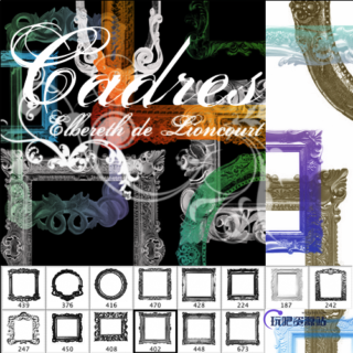 富贵式风格的相框、画框、木制雕刻边框Photoshop笔刷素材-玩吧资源站