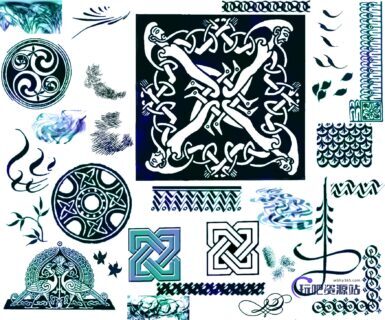 漩涡、毛发、凯尔特印花、树叶、羽毛等PS笔刷素材-玩吧资源站