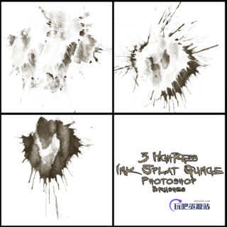 3种高清水墨、墨水污渍效果滴溅纹理PS笔刷素材-玩吧资源站