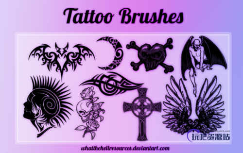 恶魔、魔鬼纹饰、邪恶刺青图案Photoshop笔刷素材-玩吧资源站