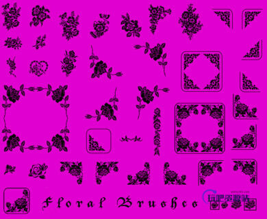 玫瑰花花纹印记图案Photoshop笔刷下载-玩吧资源站