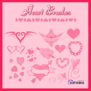 非主流时尚爱心图案、心形花纹、情人节恋爱元素PS笔刷下载-玩吧资源站